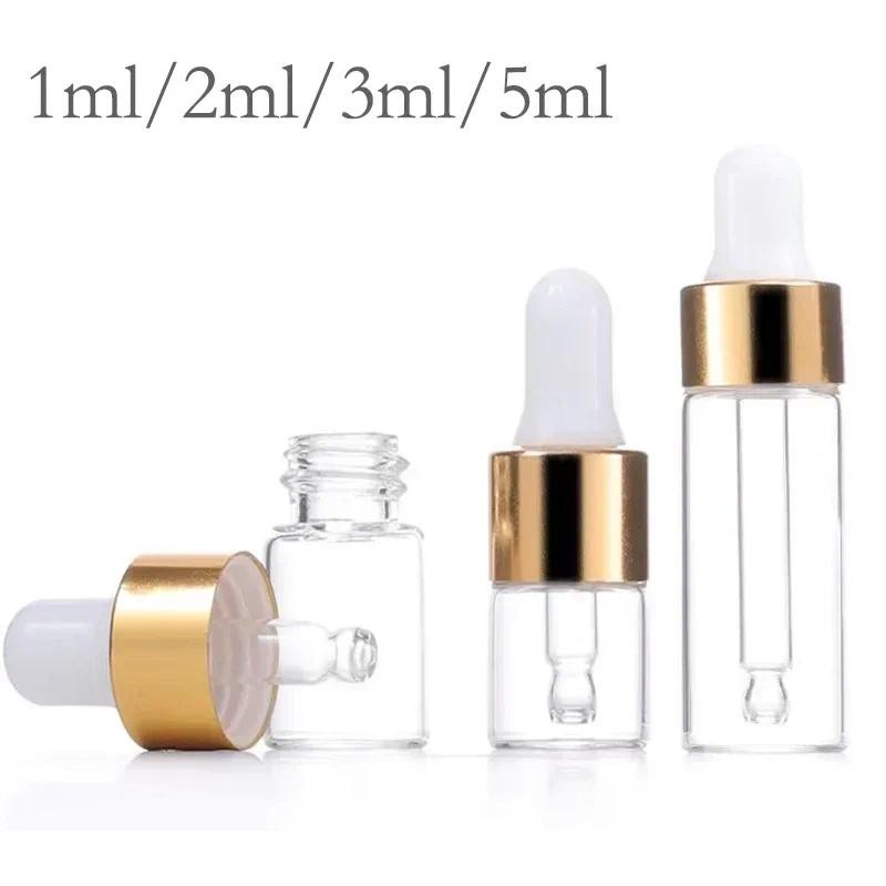 100 Pçs Garrafa Conta-Gotas Ouro Recarregável Óleo Vidro Aromaterapia Líquido 1-5ml Gota Para Massagem Pipeta Garrafas