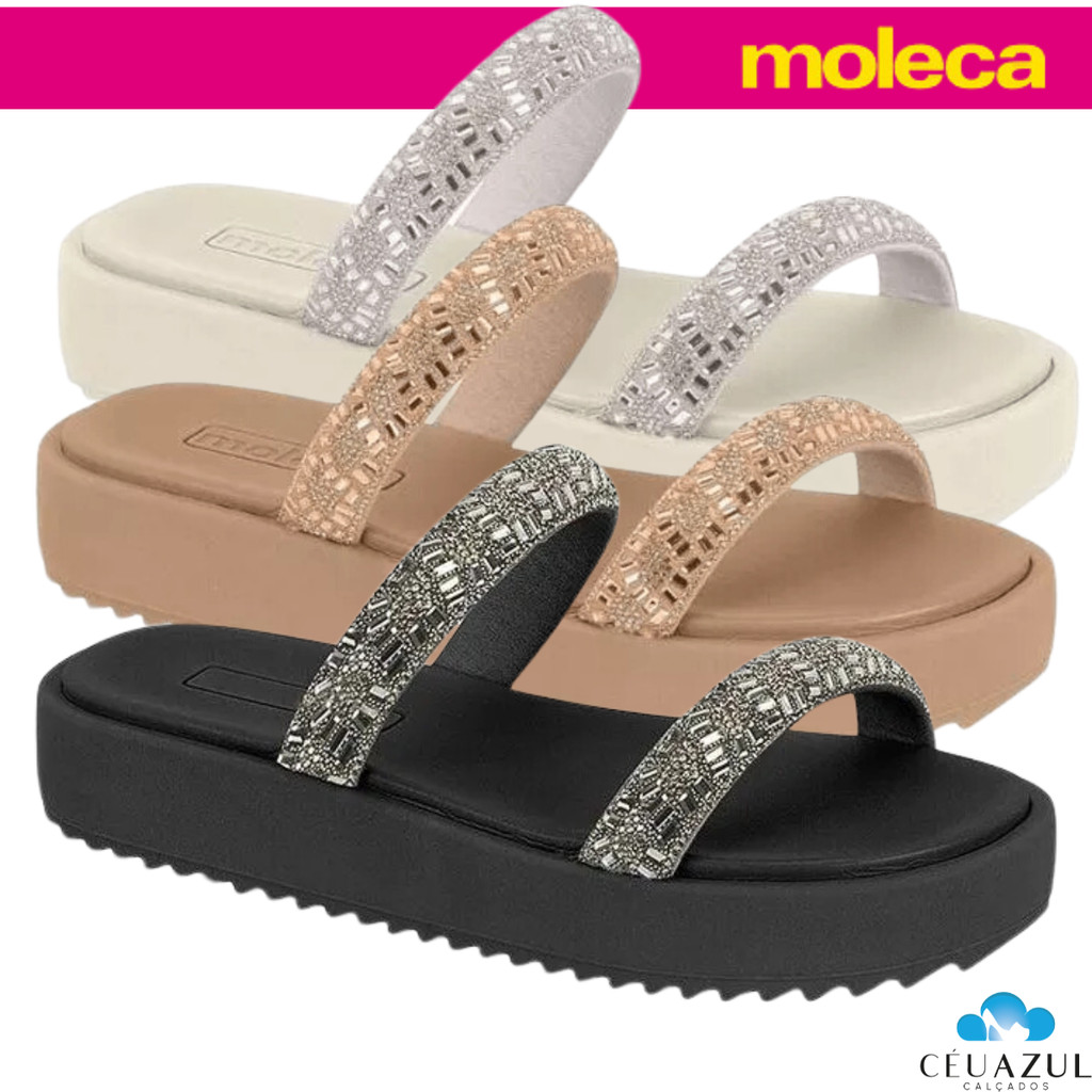 Tamanco Papete Feminina Moleca Plataforma Duas Tiras Brilhantes Shine ORIGINAL