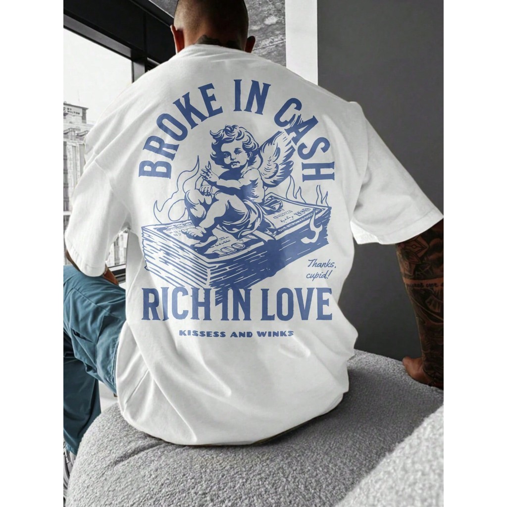 Camiseta Larga Streetwear Over size Estampa Angel Cash Malha Peruana Unissex Masculina