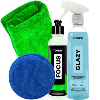 Kit Focus Vonixx Remoção de Manchas de Vidros Espelhos Box Banheiro Não Mancha + Limpador Glazy Aplicador e Toalha em Oferta na Shopee