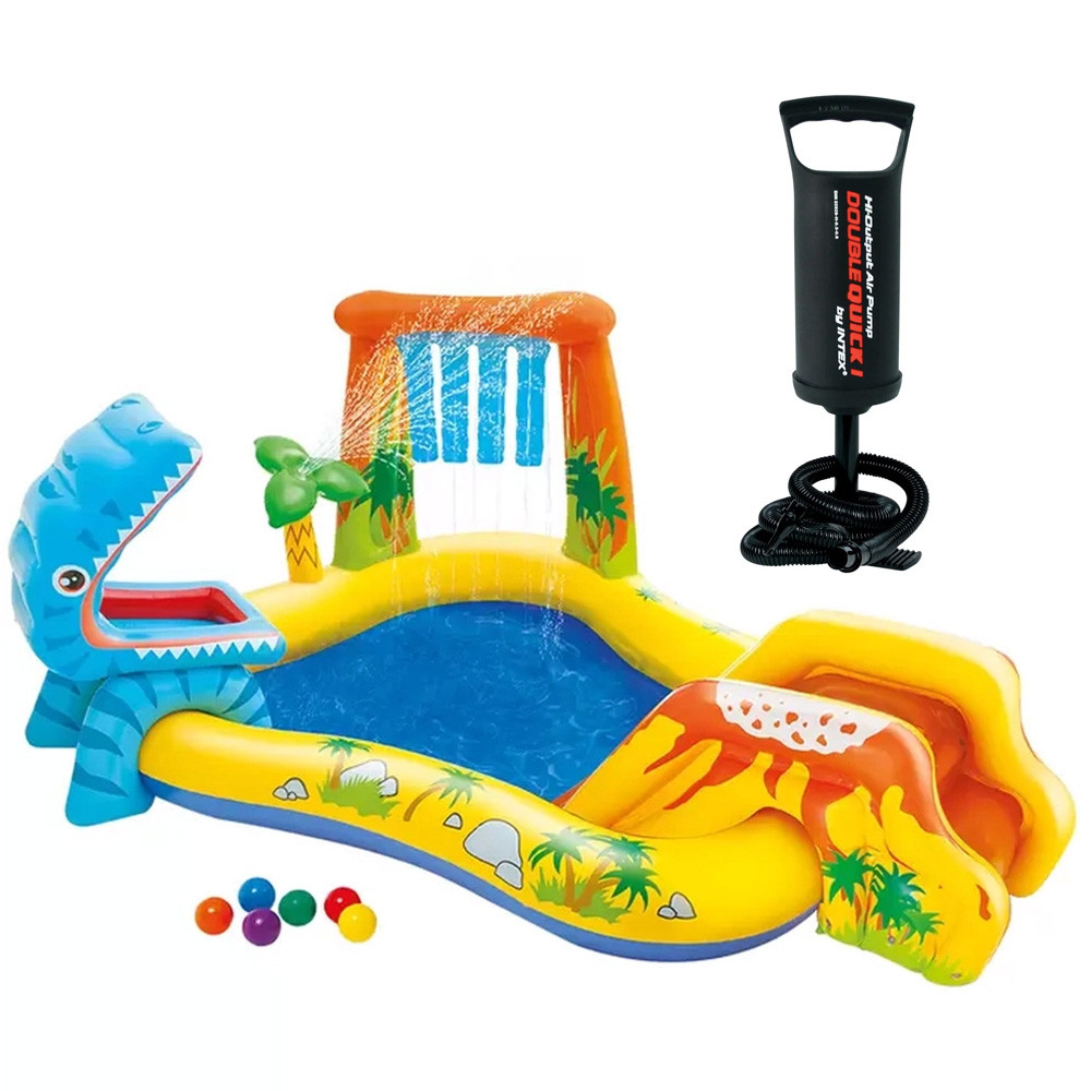 Piscina Infantil Inflável Playground Dinossauro 310 Litros Intex Com Bomba de Ar Manual em Oferta na Shopee