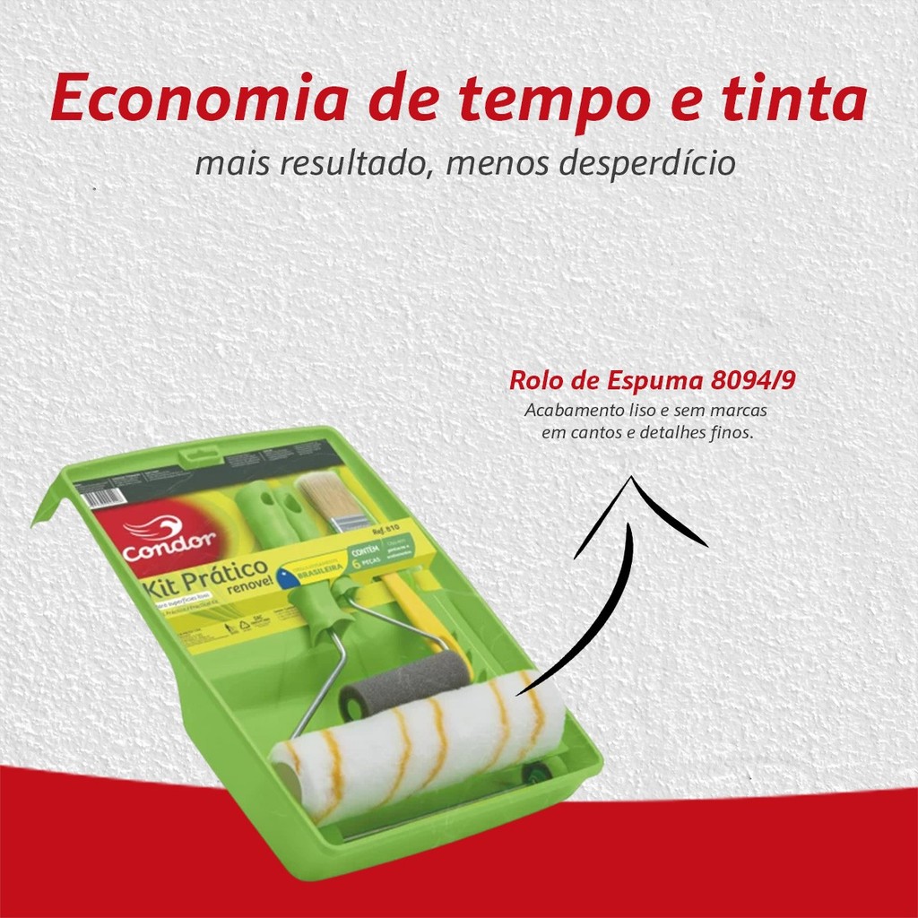 Kit Pintura Casa Parede Rolo Lã Anti Respingo Pincel E Bandeja 5 e 6 Peças Condor · foto 2