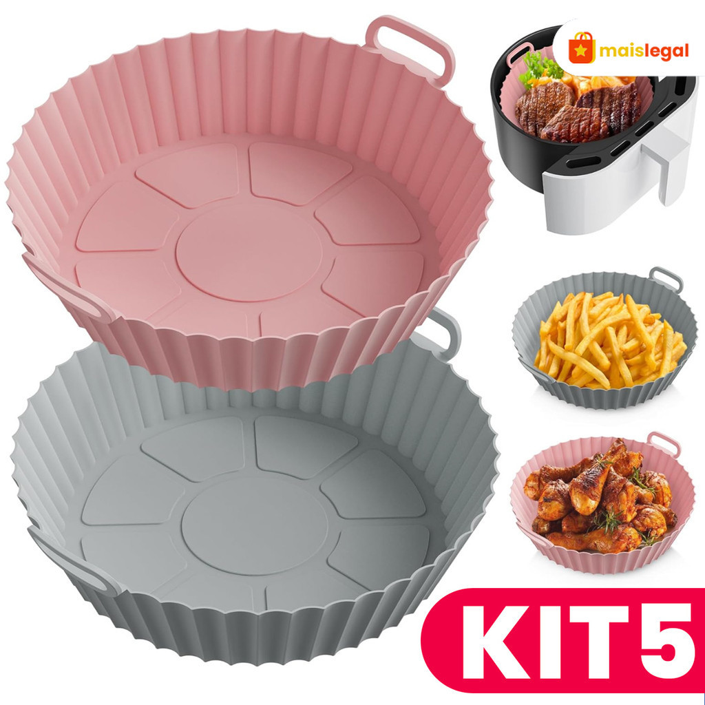 Kit5 4 3 2 1 Forma de Silicone para Air Fryer Forno Microondas Fritadeira Assadeira Reutilizável Antiaderente Flexív em Oferta na Shopee