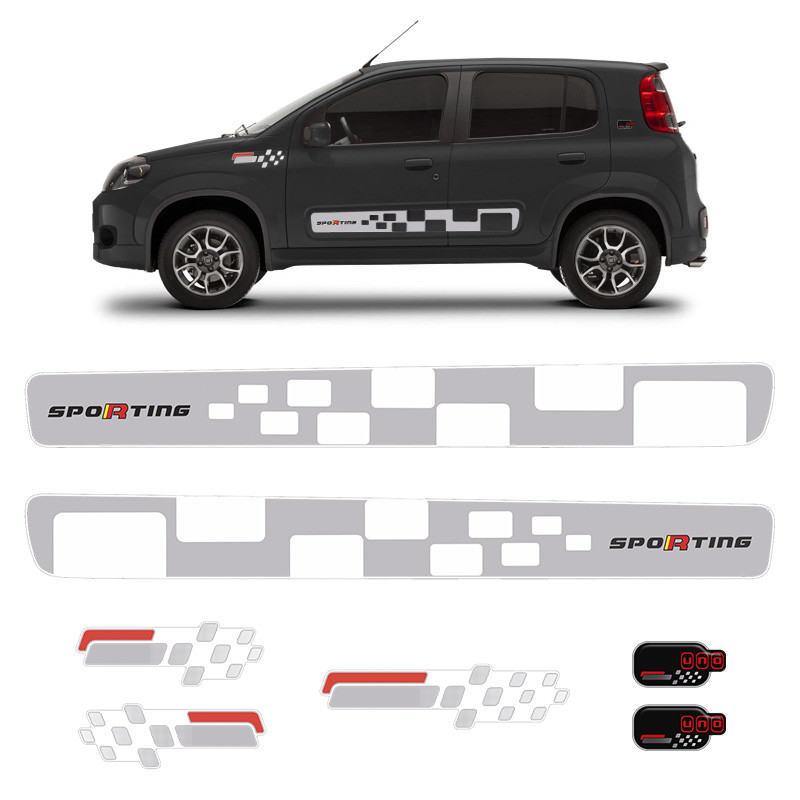 Faixas Uno Sporting Adesivos Lateral/Traseiro Cinza Completo em Oferta na Shopee