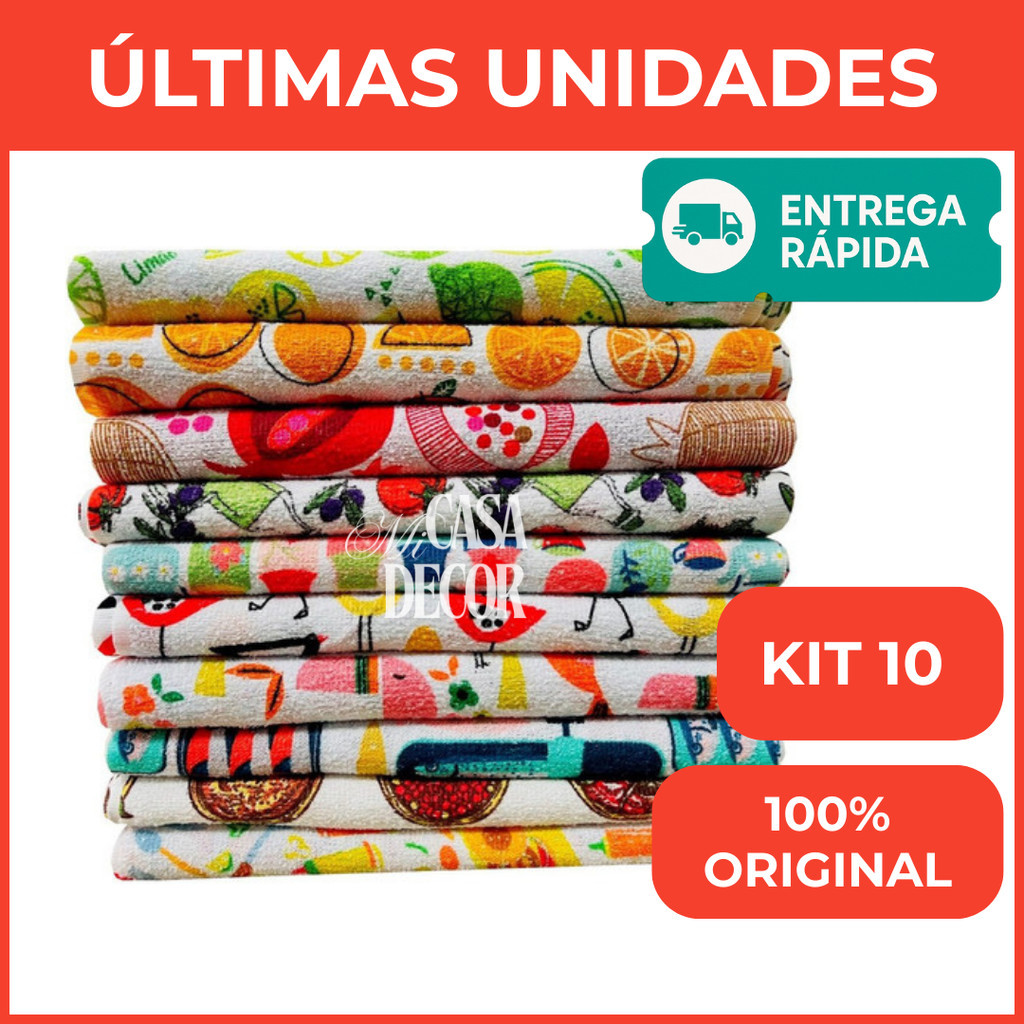 Kit 10 Panos De Prato Atoalhado Não Solta Fiapos Super Absorvente Cozinha em Oferta na Shopee