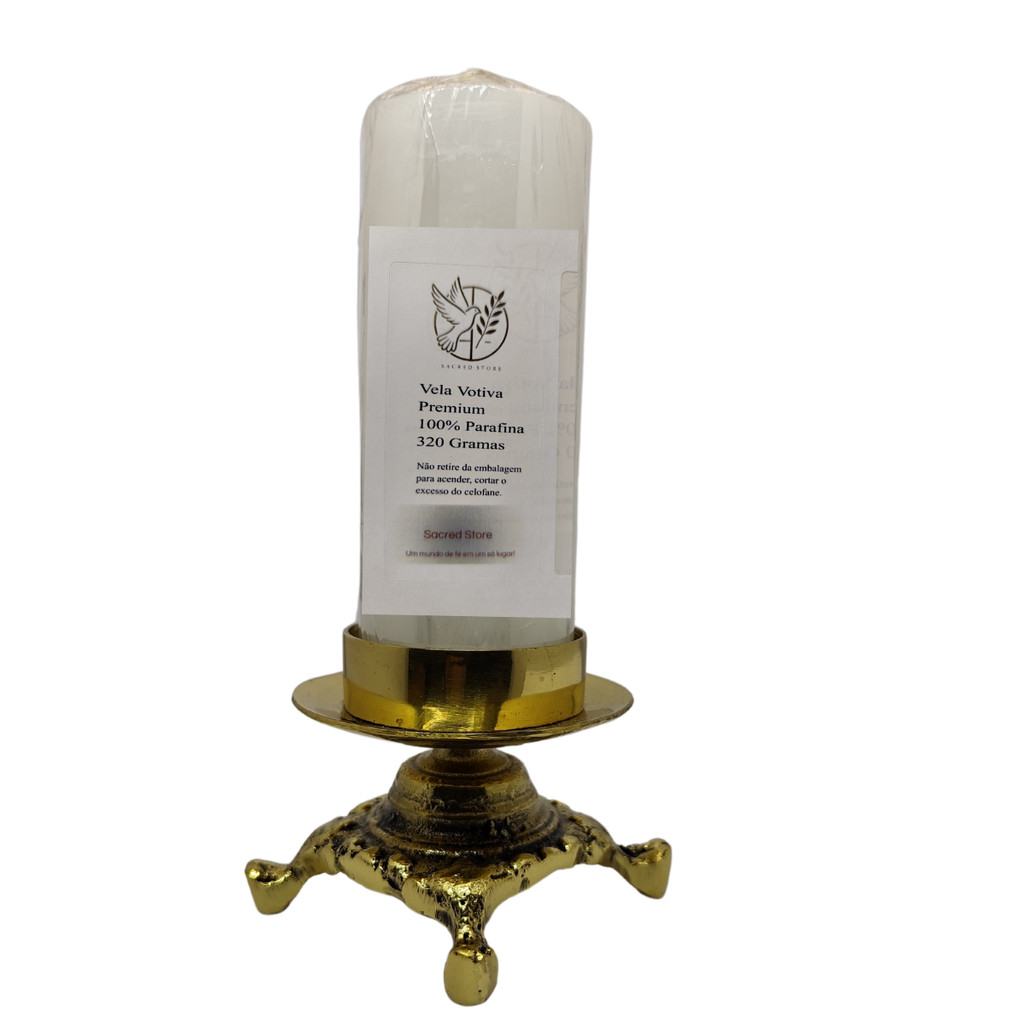 Castiçal Bronze Maciço Vela  Votiva 7 Dias Prato Polido