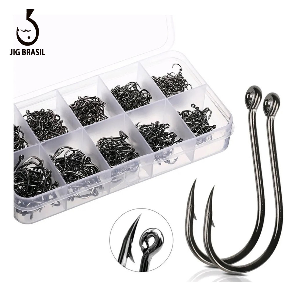 Kit de 600pçs de anzol de pesca com ganchos trincados,fabricado em aço de carbono de alta qualidade, kit de anzol de pc.