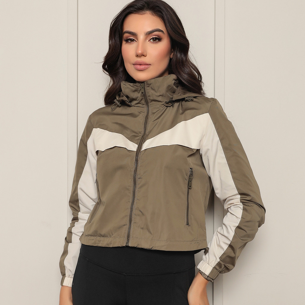 Corta Vento Esportivo Feminino Corrida Estilo Esportivo Zíper Inverno Básica Capuz Ajustáv...