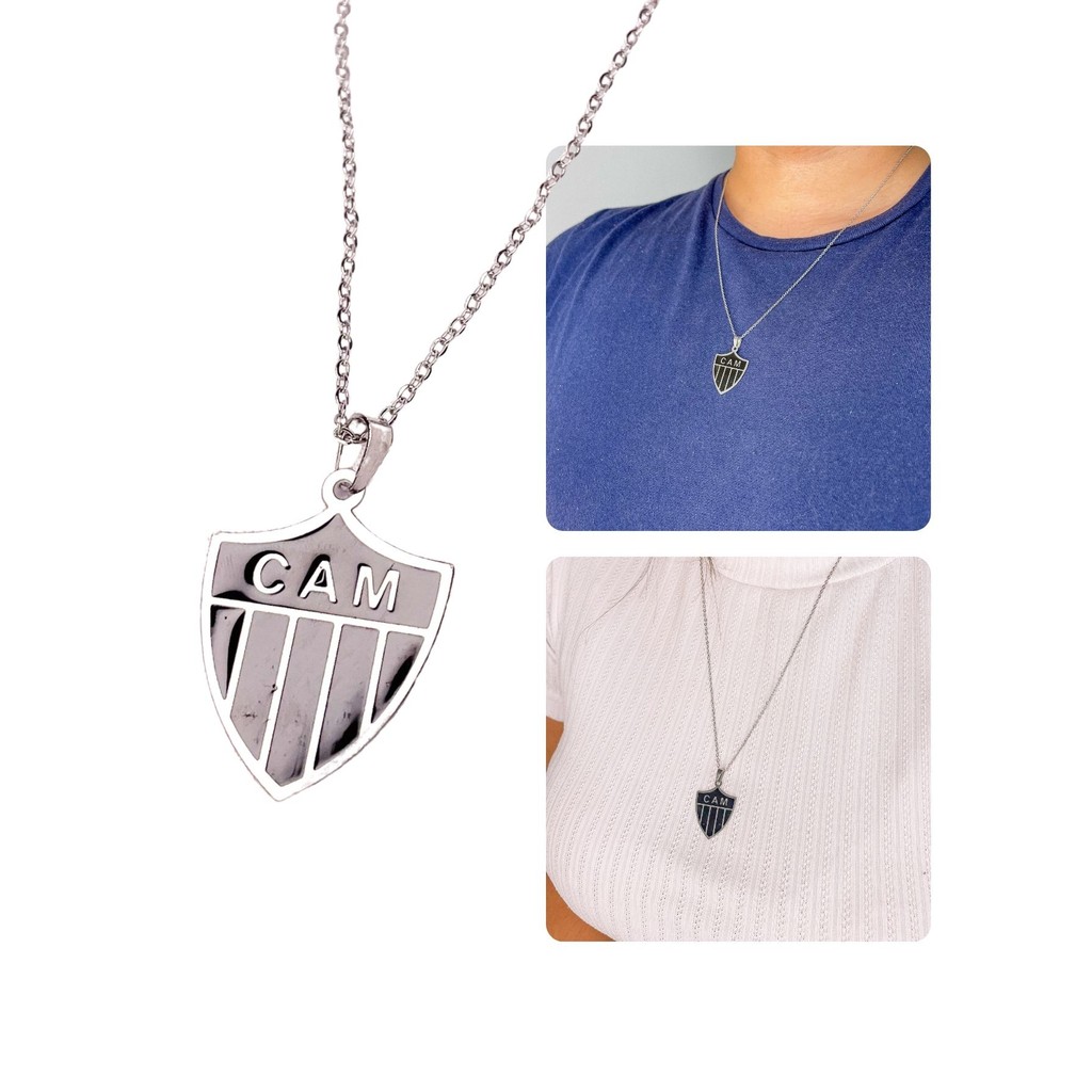 Colar Cordão Corrente 55cm Feminino Masculino Pingente Time Galo Clube Atlético Mineiro Aço Inox