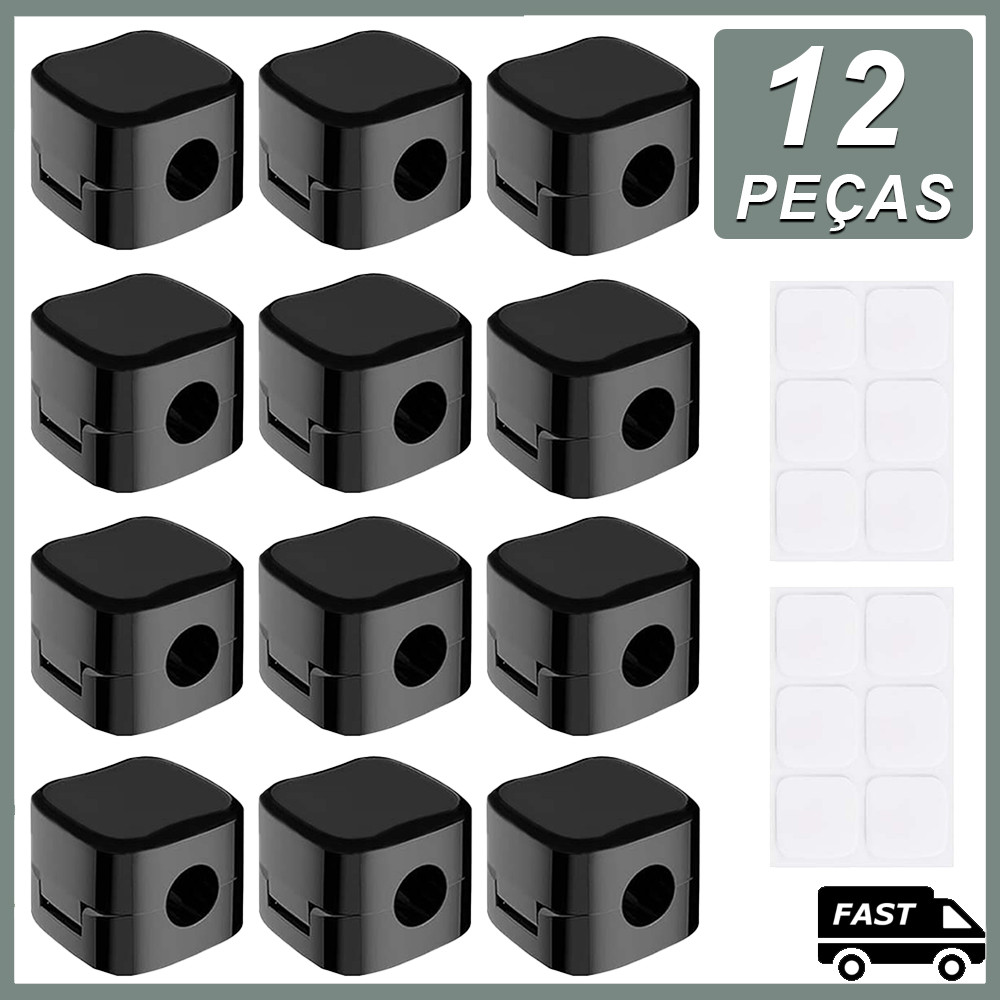 Kit 12 Organizador de Cabos Magnético Fixador de Fios e Cabos Autoadesivo Pratico Portátil