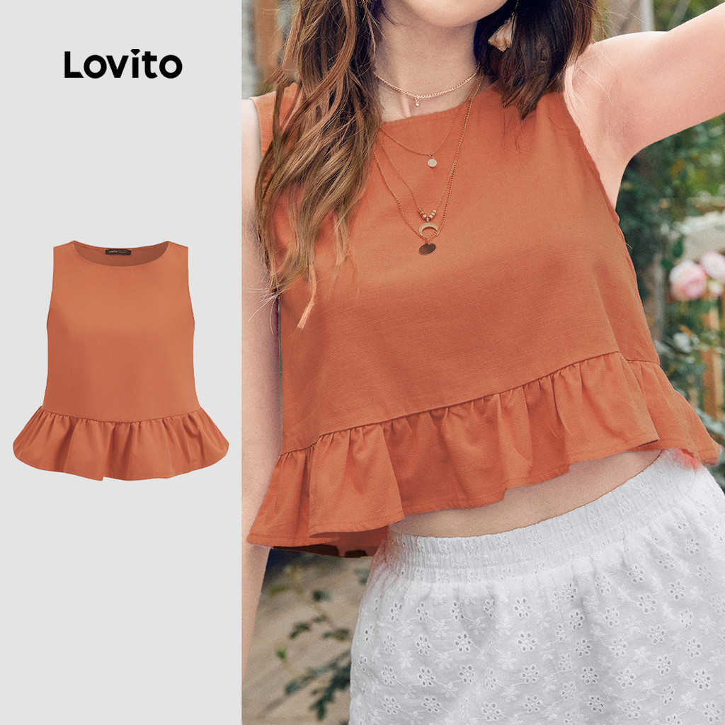 Lovito Top Casual Liso Com Babados E Bainha Regata De Verão/primavera Para Mulheres L132ED034 em Oferta na Shopee