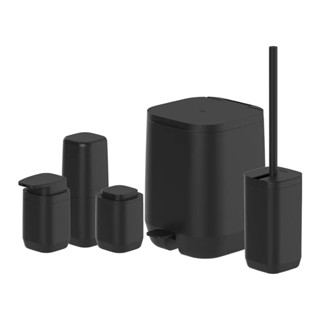 Kit de banheiro Completo com lixeira de pedal Ou 5 peças Linha Aura - Preto em Oferta na Shopee
