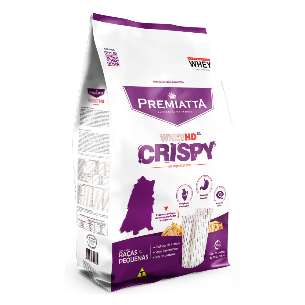Ração Premiatta Whey HD CRISPY 6kg para Cães Adultos de Raças Pequenas - Embalagem 30x200g (embalagem: branco/roxo)