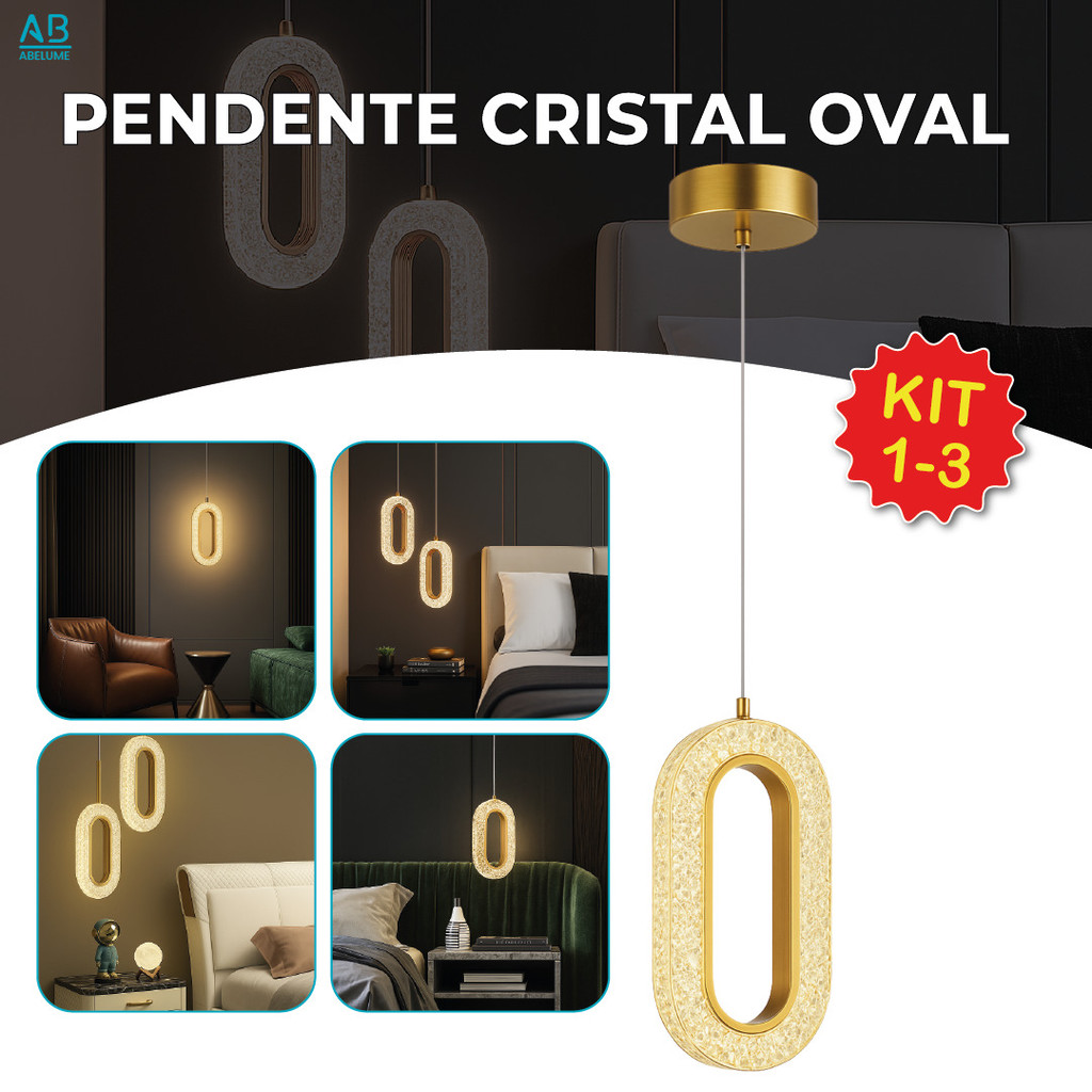 Luminária Pendente Cristal Oval Eclipse LED Moderno Dourado 7W Bivolt com 3 Tons de Luz em Oferta na Shopee