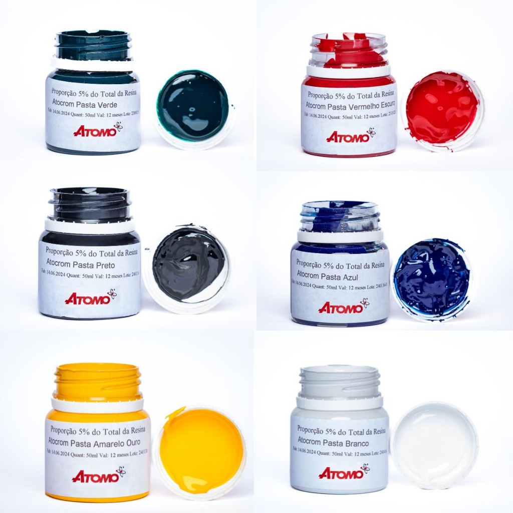 Kit 6 UNI Atocrom Pigmento Epóxi em Pasta 50g Artesanato Resina