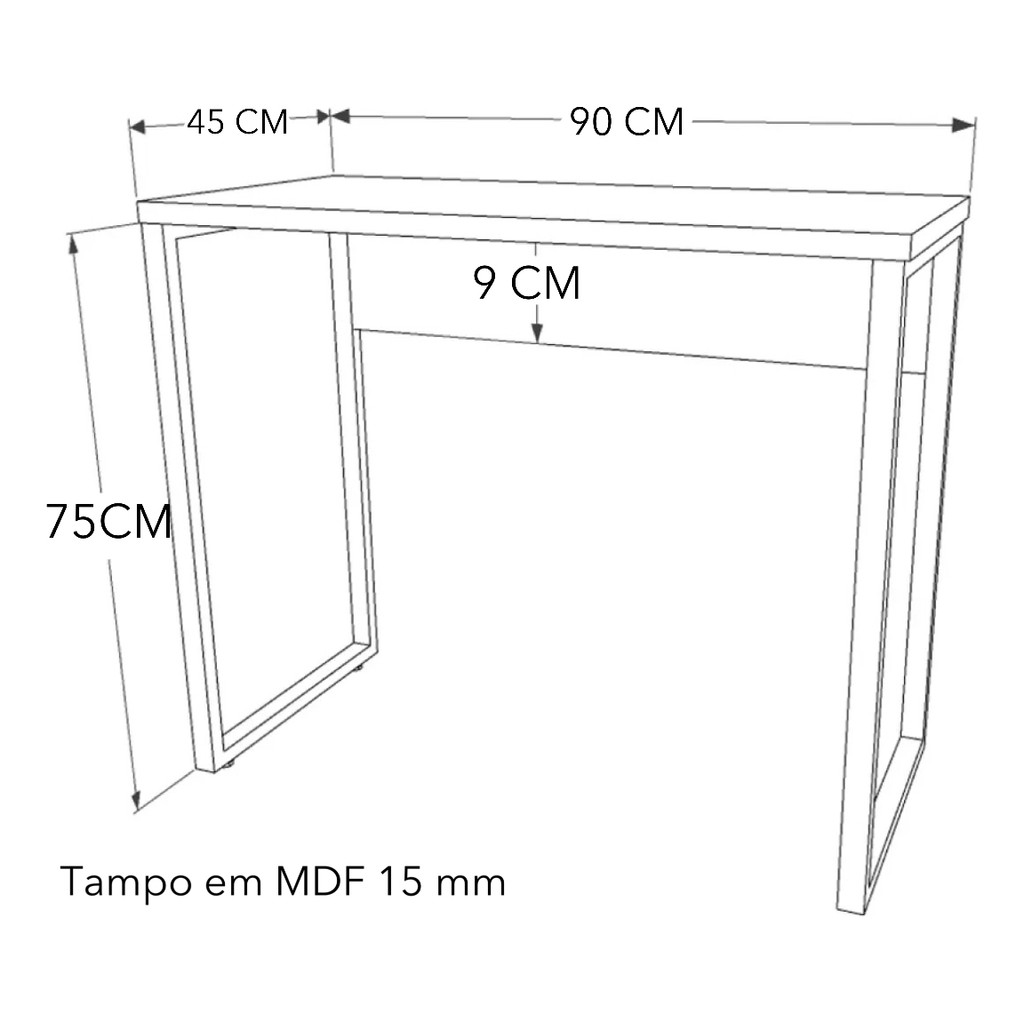 Escrivaninha Mesa Multiuso Escritorio Preta 90X45 cm MDF Home Office Quarto Moderna Qualidade — imagem 2 de 2