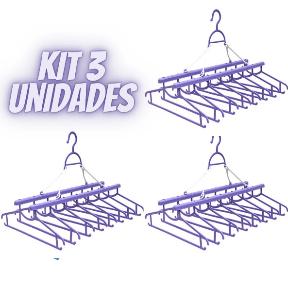 Kit com 3 Varais Cabideiros – 8 Cabides por Unidade, Espaço Extra e Roupas Sem Amassados, Prático e Funcional em Oferta na Shopee