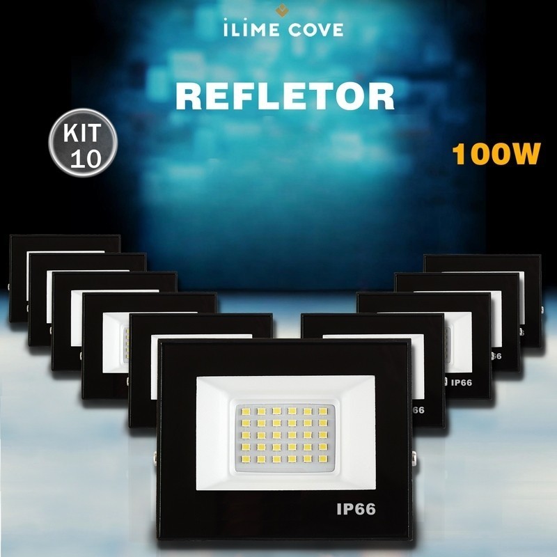 Kit 10 Refletor LED 100W Holofote Bivolt Econômico e Durável IP66 à Prova d'Água Super Brilhante em Oferta na Shopee