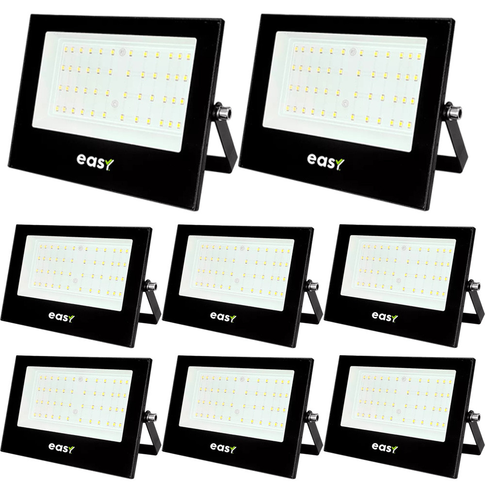 Kit 8 Refletor Led 100W Iluminação Externa Comercio Casa Luz Branca 2960 Lumens 127v 220v Easy em Oferta na Shopee