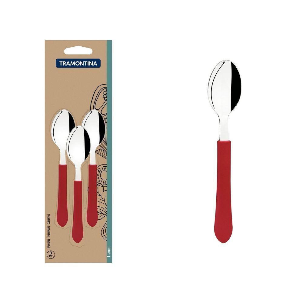 Conjunto De Colheres Para Chá Leme Com Lâminas Em Aço Inox E Cabo Vermelho 3 Peças - Home & Living