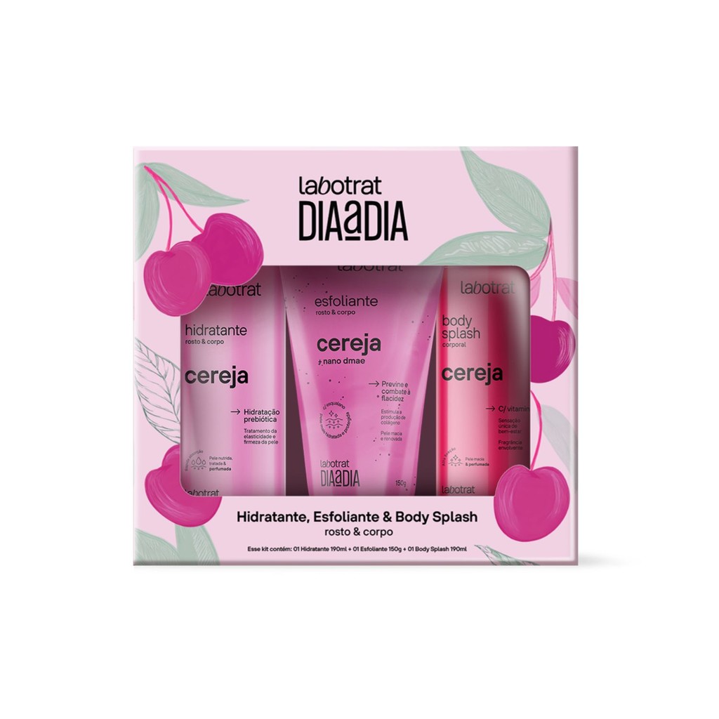 Kit Presenteável Labotrat Dia a Dia - Esfoliante, Hidratante e Body Splash Cereja: Cuidado Completo