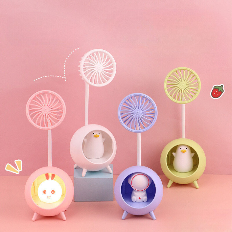 Lâmpada de Mesa LED Luz Noturna LED Pequena Função de Ventilador Estilo Desenho Animado USB