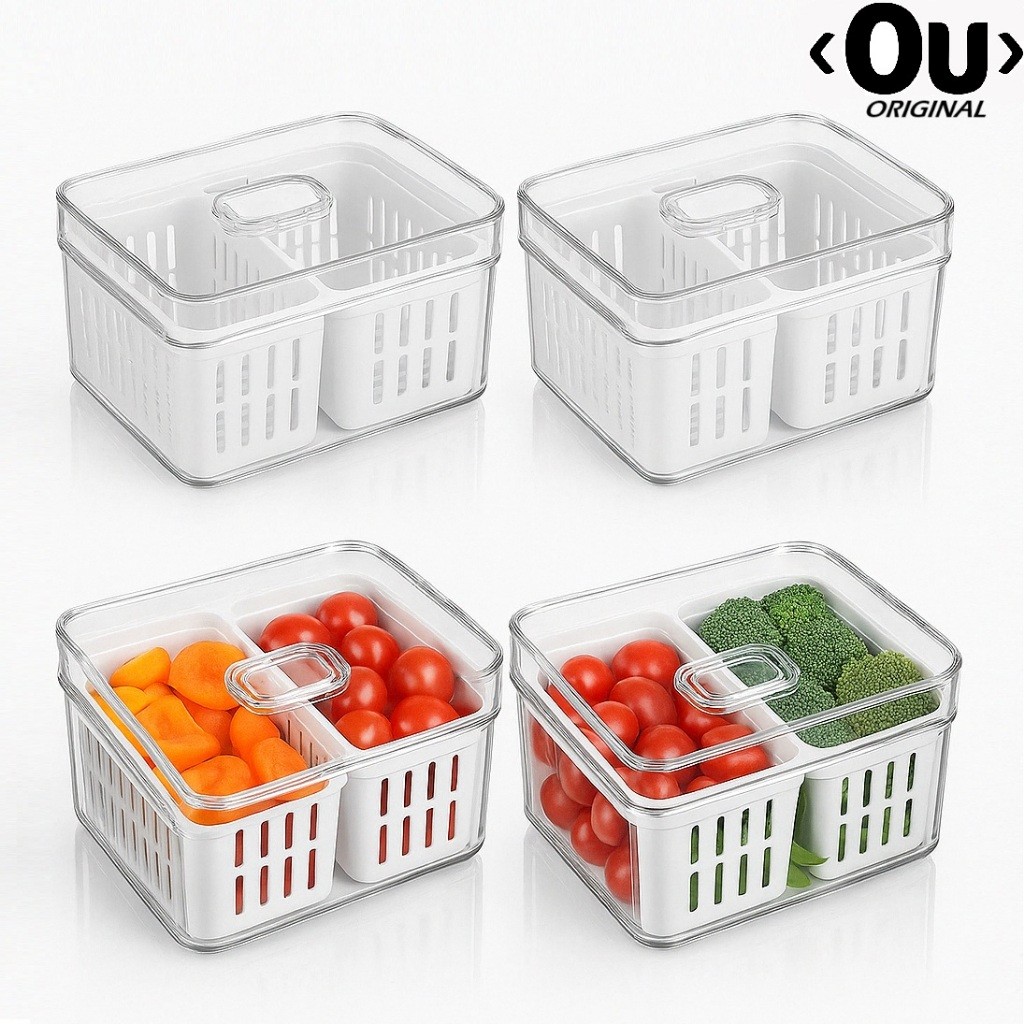 Kit 1 a 4 Pote Organizador Com Sem Divisoria Clear Fresh 2,2L Cesto Geladeira Fruta Verdura Aliment em Oferta na Shopee