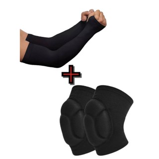 1 Par manguito longo protetor solar + 1 par joelheira acolchoada kit vôlei profissional