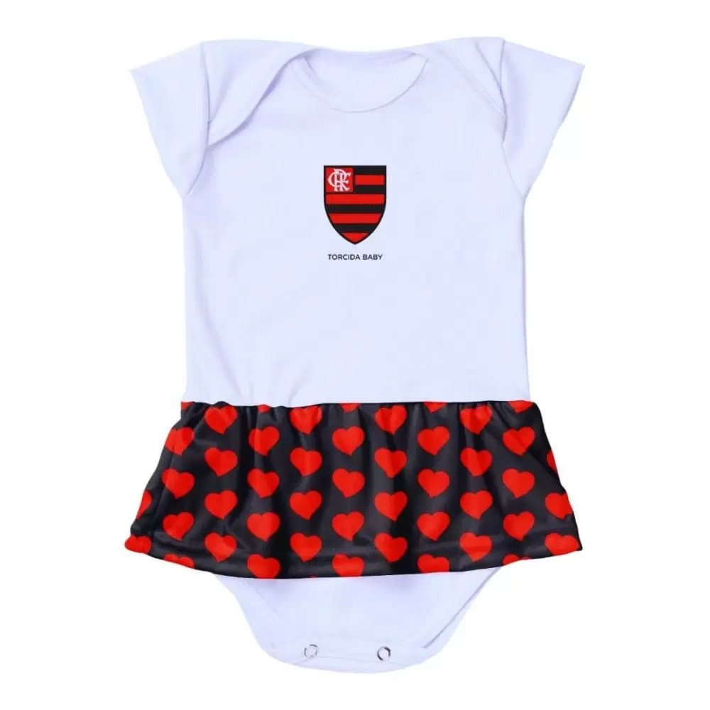 Body do Flamengo Vestido Saia Coração Roupa Bebê Menina Original
