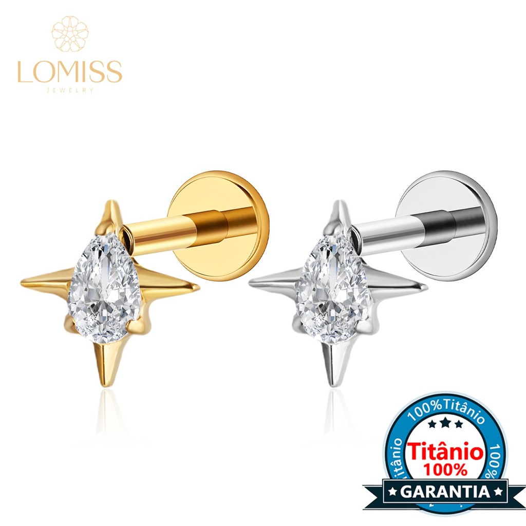 Piercing Labret Helix Tragus Conch Titânio Quatro Pontas Zircônia Oval em Oferta na Shopee