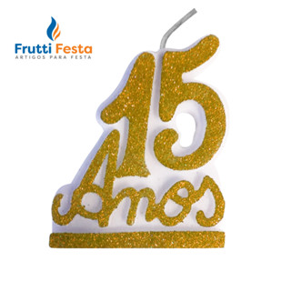 VELA 15 ANOS GLITER DOURADA em Oferta na Shopee
