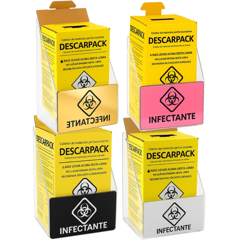 Suporte Caixa Coletora Descarpack 3litros Parede Mesa Balcão Resíduos Infectantes Descarte Biológico