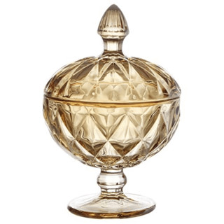 Potiche Cristal C/ Pé Diamond Âmbar Baleiro Bomboniere 12x18x5cm Vidro Resistente em Oferta na Shopee