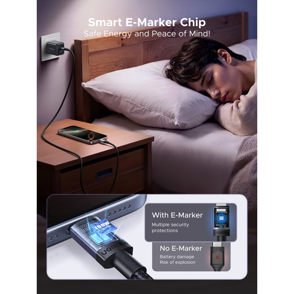 UGREEN 100W Cabo De Dados De Carregamento USB-C Para 2.0 Concha De Alumínio Trançada Espaço Cinza SAMSUNG s25 Ultra 24 +