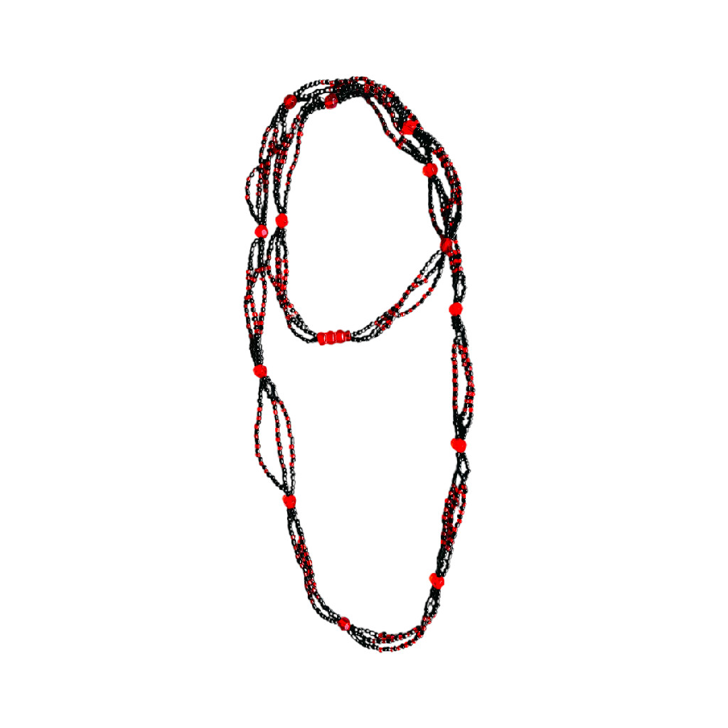 Guia Braja 3 fios Preto e Vermelho Cristalizado 68 cm Exu Pomba Gira
