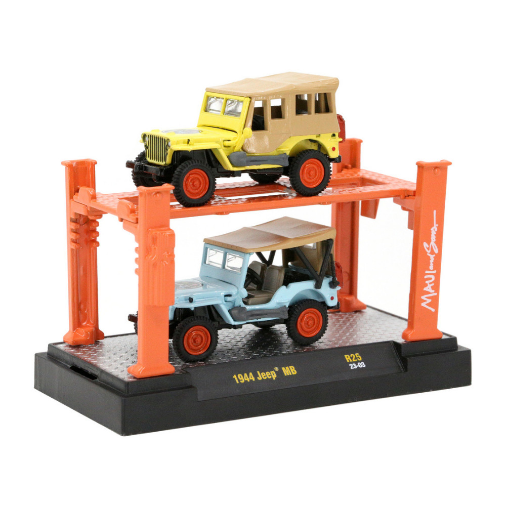 Jeep Willys MB 1944 - Set 2 Miniaturas - Maui and Sons Surf - Auto Lift 25 - M2 Machines - 1/64