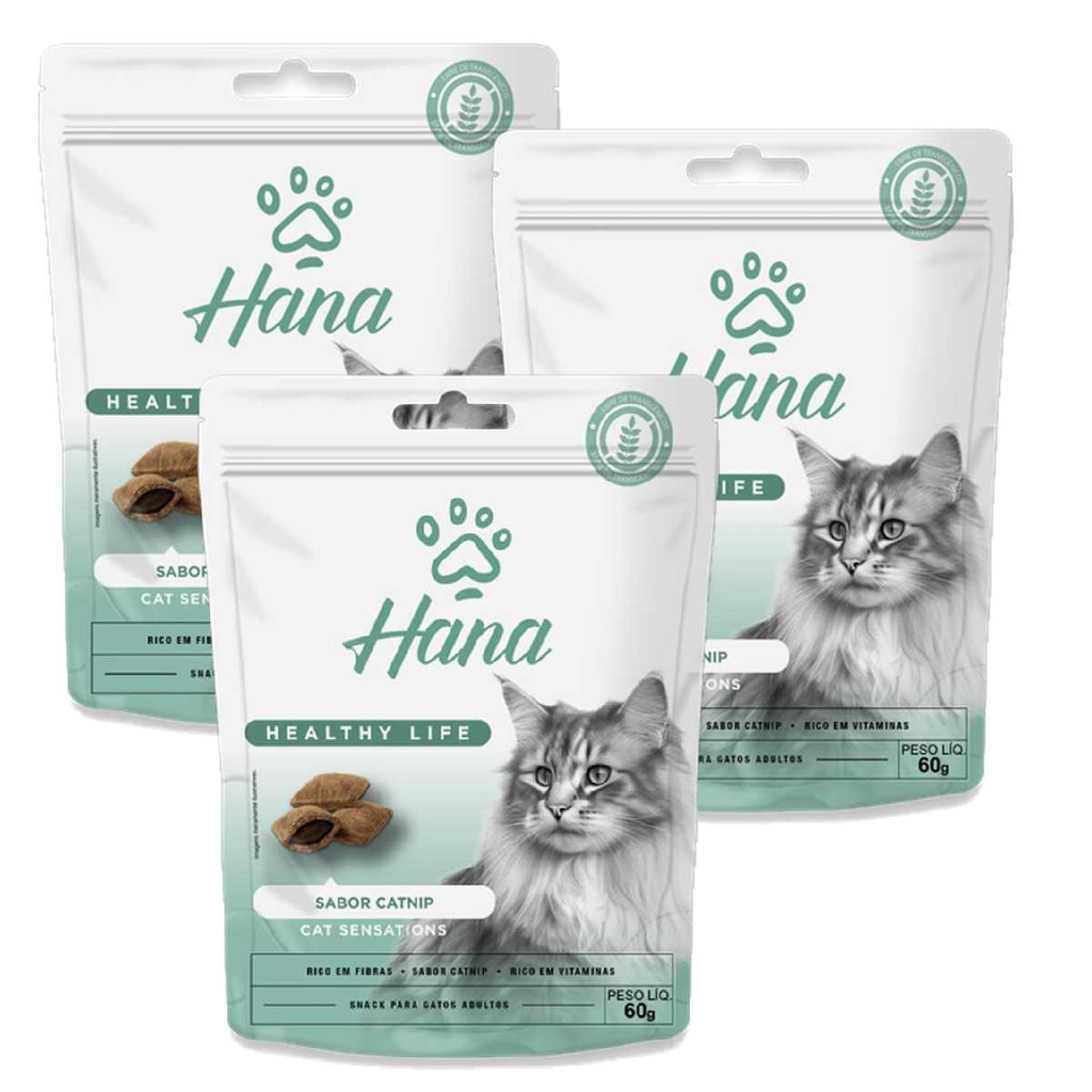 Petisco Snack Para Gatos Hana Sensations Catnip 60g 3 unidades