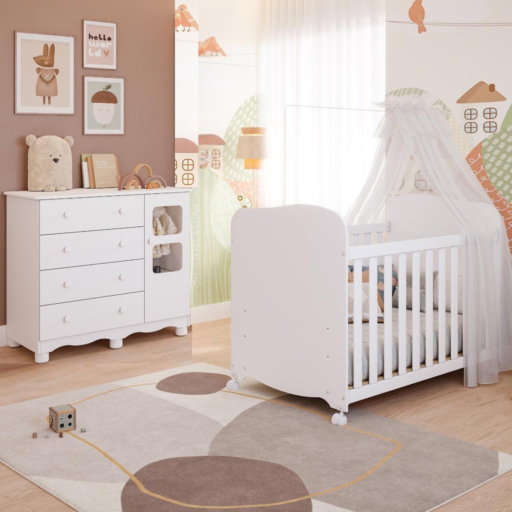 Quarto De Bebê Completo 100% MDF Berço Americano E Cômoda Uli Peroba