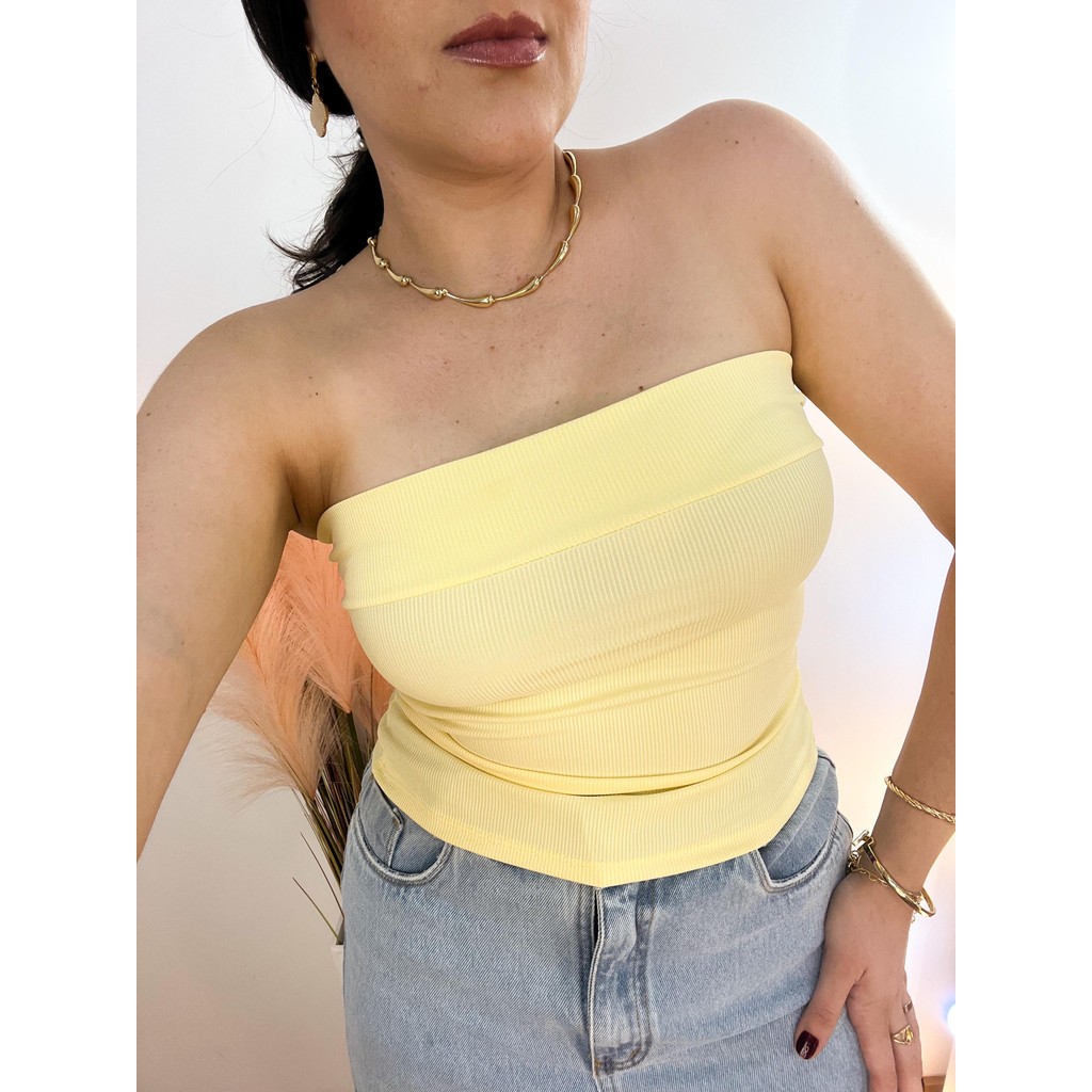 Blusa Tomara que Caia Feminina Ribana Canelada Top Tube Tubinho Basica