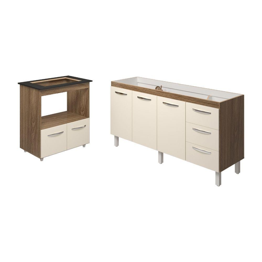 Balcão Cozinha Armário Gabinete De Pia 160 Cm Estela E Balcão Para Fogão Cooktop 4 Bocas Evelyn Savana Off White