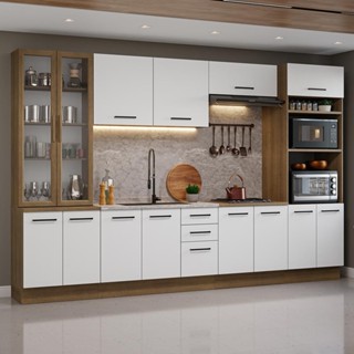 Armário de Cozinha Completa 340cm Rustic/Branco Agata Madesa 01 em Oferta na Shopee