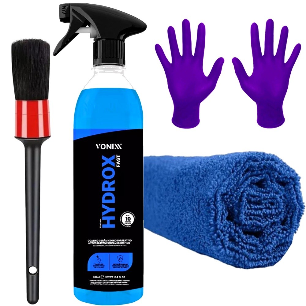 Kit Vonixx Limpeza Estética Automotiva Selante Cerâmico Hydrox Spray Toalha Microfibra Pincel Luva Nitrilica Karbox