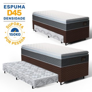 Cama Box com Colchao de Espuma D45 Pillow Top Fort Comfort + Auxiliar de Espuma Unique Solteiro 88cm em Oferta na Shopee
