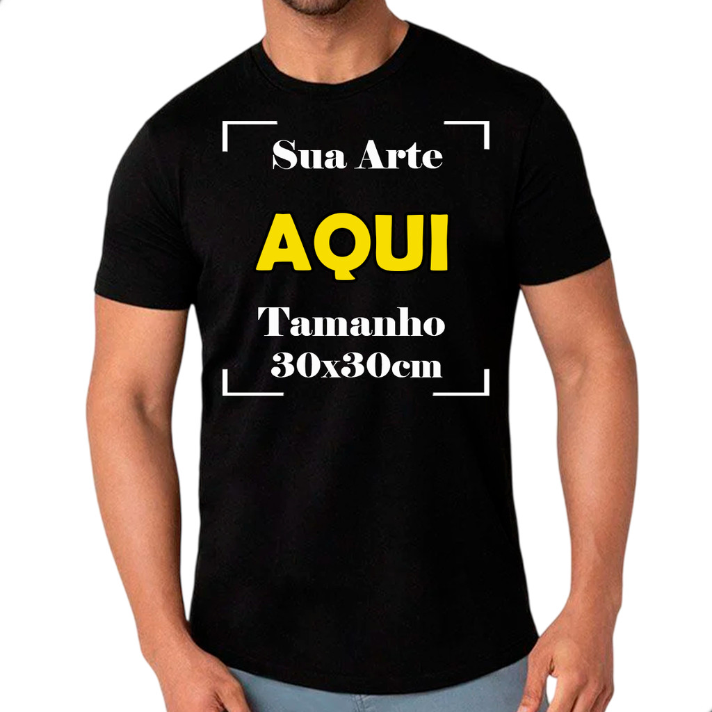 Camiseta Masculina Personalizada Sua Logo Marca Time Estampa Customizada 30cm x 30cm Preto Tecido Premium