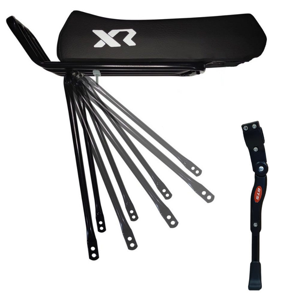 Banco Mobilete Tipo Caloi Xr + Bagageiro Rabetão + Descanso Lateral Pezinho Para Bike Bicicleta