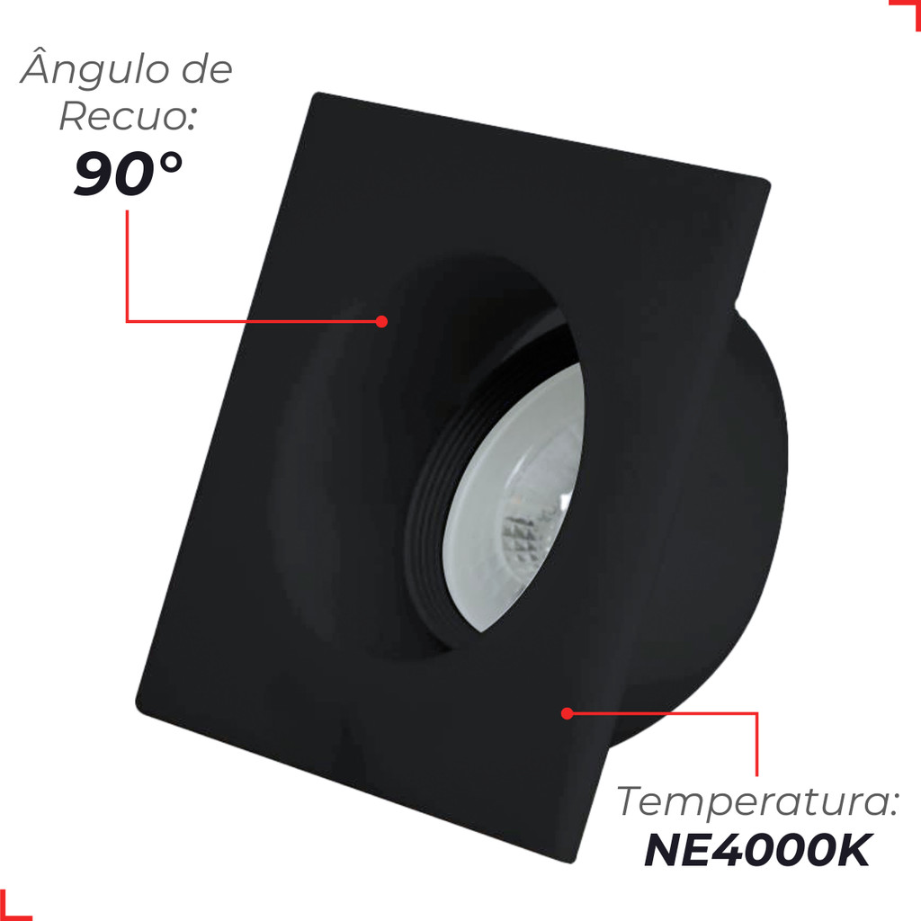 Detalhes do Spot Led Comfort Embutir 5w 4000k Branco Neutro 9,4cm 110v/220v Bivolt Ip20 Redondo Preto Cod:908834086 Deluxe by avant