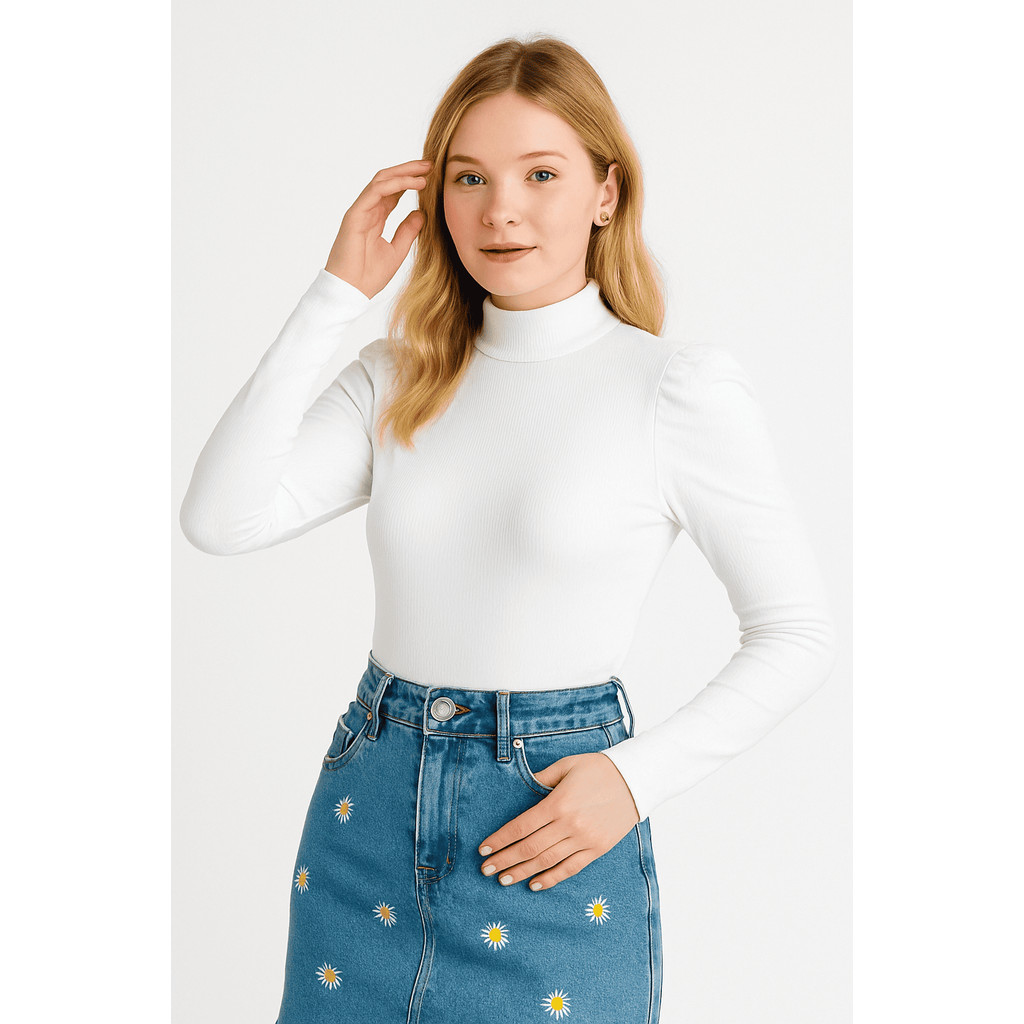 Blusa feminina tecido canelado manga longa princesa blogueira