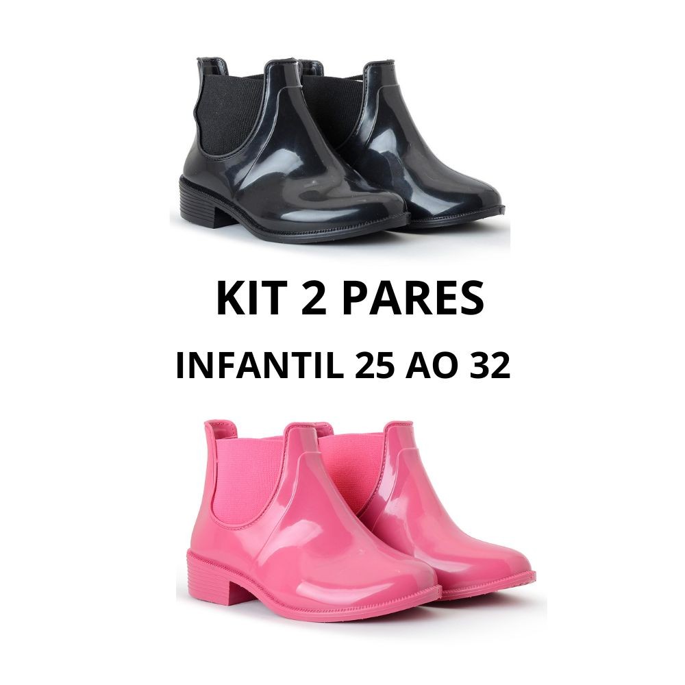 Kit 2 Pares Bota Galocha Infantil Menina Cano Curto Injetada Em Pvc Promoção