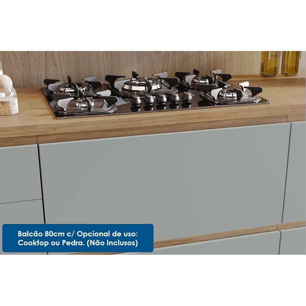 Detalhes do Balcão Cozinha p/Cooktop Rainha 1 Porta e 1 Gaveta c/ Tampo 70cm Nature/Verde - Nesher
