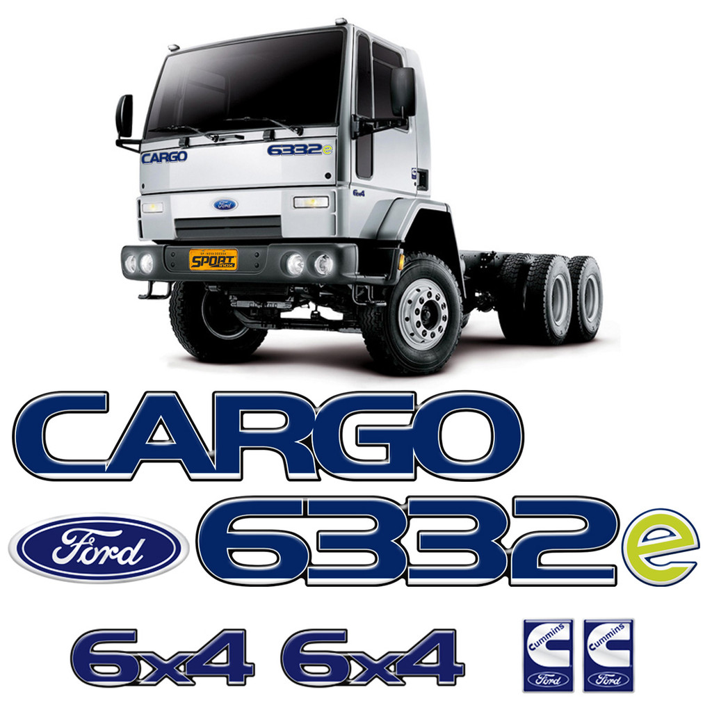 7 Adesivos Caminhão Ford Cargo 6332e Resinado Grande Azul